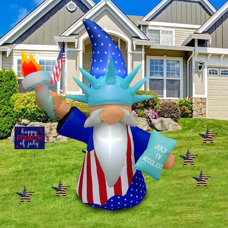 5 Ft Patriotic Independence Day Inflatable gnome of Liberty with Torch Decorations