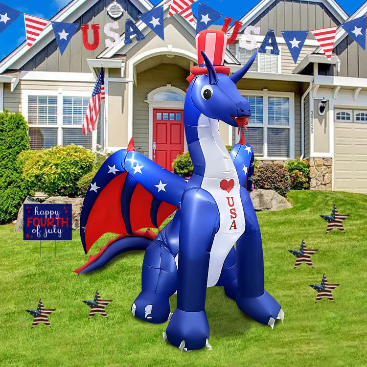 8 FT Independence Day Inflatable Dragon with America Style Decorations Patriotic 4th of July for Home Yard Lawn Garden Indoor Outdoor Decorat