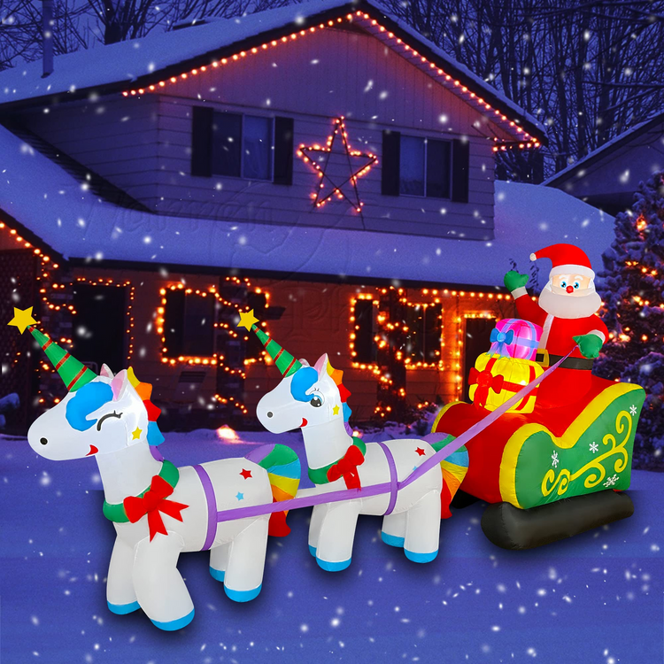 9 Ft LED Inflatable Christmas Unicorn Pull The Sleigh Take Santa Claus Xmas Decoration for Yard Lawn Garden Home Party Indoor Outdoor
