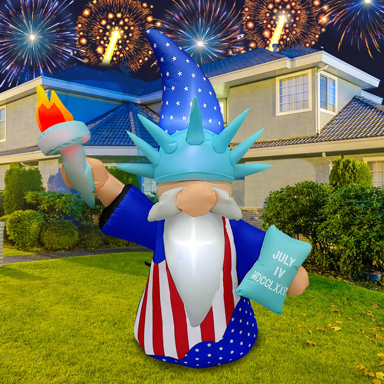 5 Ft Patriotic Independence Day Inflatable gnome of Liberty with Torch Decorations