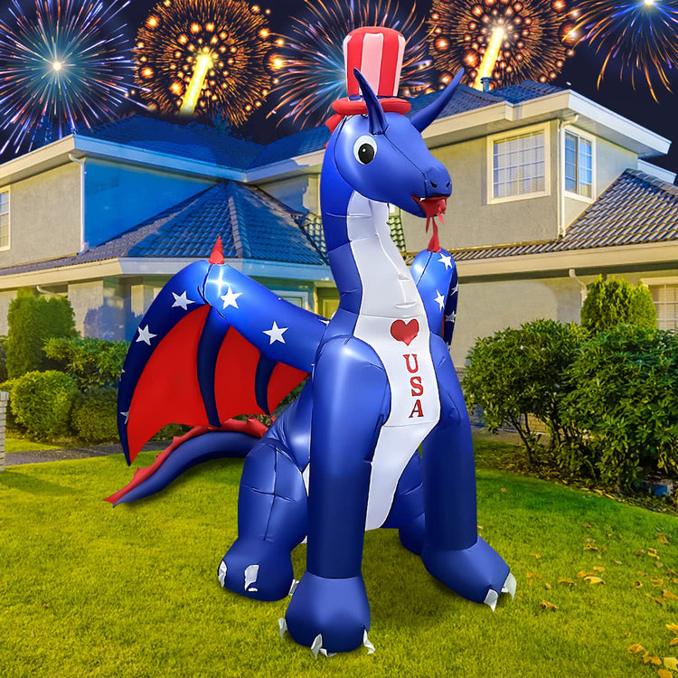 8 FT Independence Day Inflatable Dragon with America Style Decorations Patriotic 4th of July for Home Yard Lawn Garden Indoor Outdoor Decorat