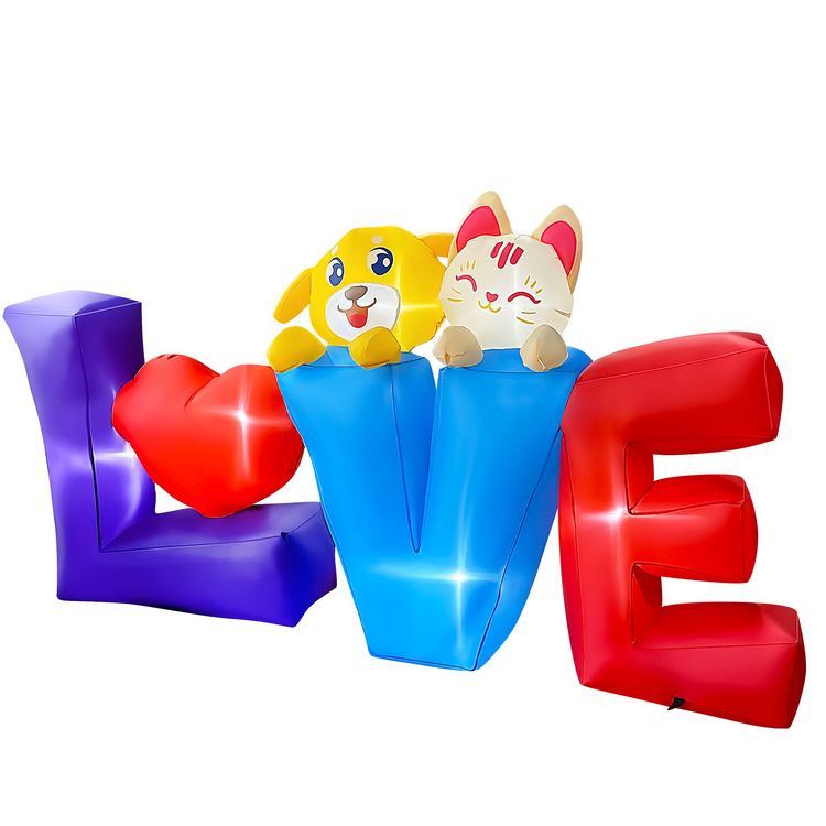 7 FT Valentine's Inflatable Love Heart with Dog and Cat LED Lighted Decoration for Birthday Wedding Yard Lawn Garden Home Party