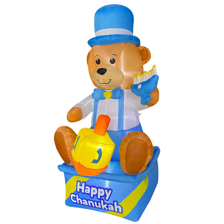 6 FT Hanukkah Inflatable Bear Hold a Dreidel, LED Blow Up Lighted Decor Indoor Outdoor Holiday Art Decor Decorations