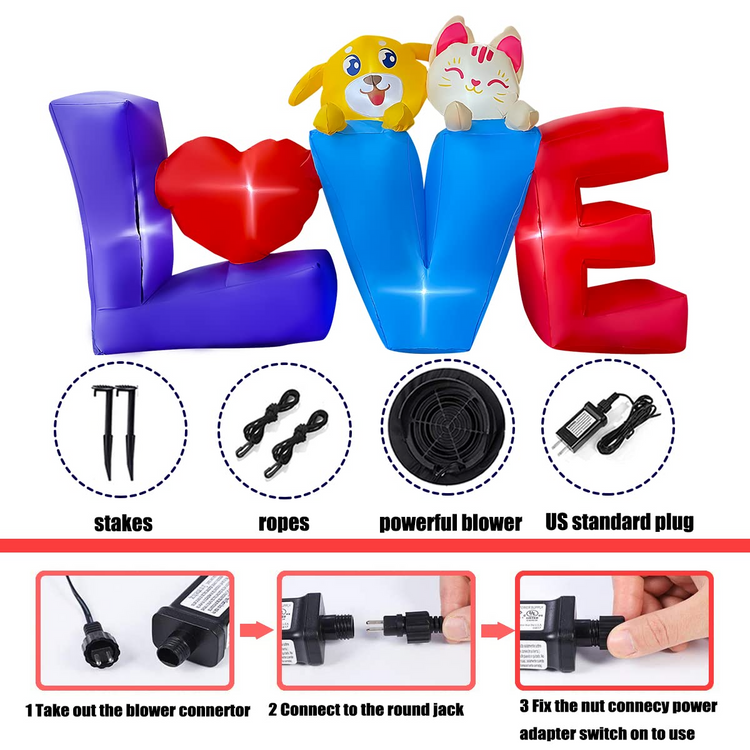 7 FT Valentine's Inflatable Love Heart with Dog and Cat LED Lighted Decoration for Birthday Wedding Yard Lawn Garden Home Party