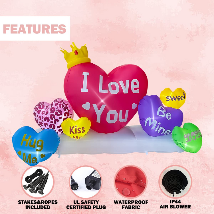 6 FT Valentine Inflatable Crown Hearts Funny Romantic LED Lighted Decoration for Birthday Wedding Yard Lawn Garden Home Party
