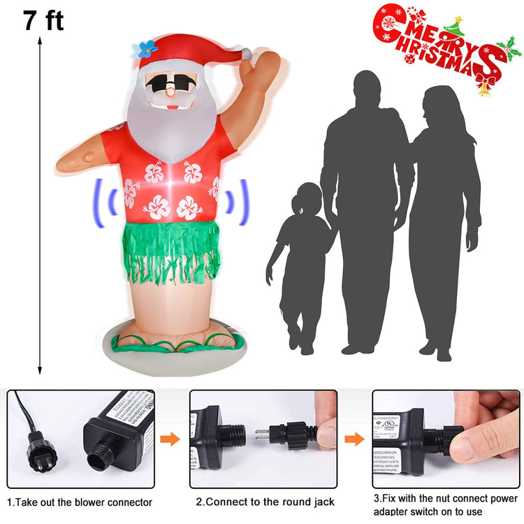 7 Ft Christmas Inflatables Hula Santa, Inflatable Hawaiian Santa with Led Lights Christmas Blow up Outdoor Lawn Yard Party Decor