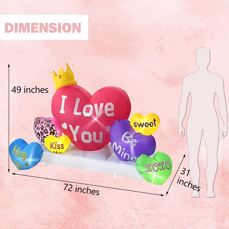 6 FT Valentine Inflatable Crown Hearts Funny Romantic LED Lighted Decoration for Birthday Wedding Yard Lawn Garden Home Party