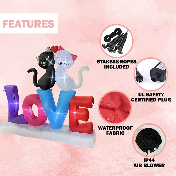 6 FT Valentine Inflatable Love Letters with Couple Cats LED Lighted Decoration for Birthday Wedding Yard Lawn Garden Home Party