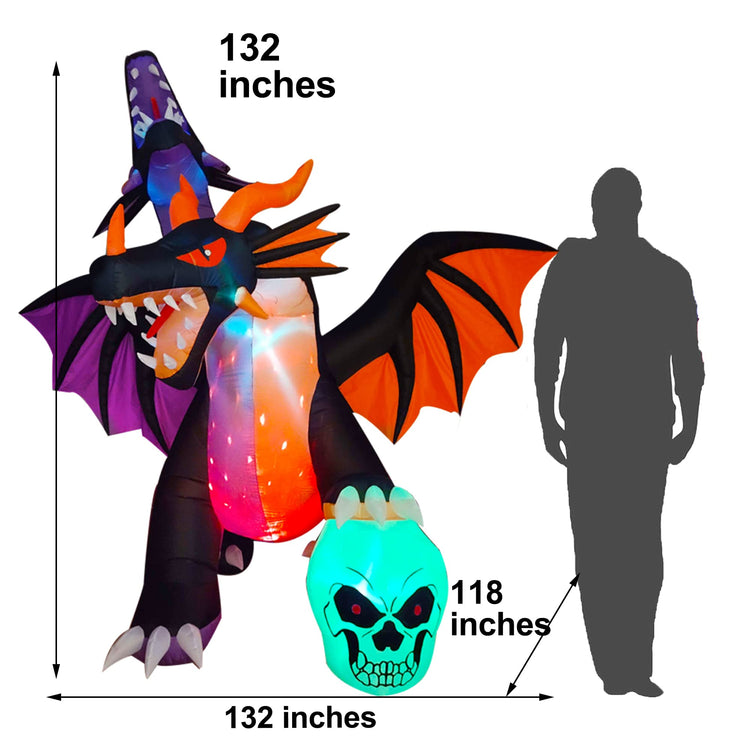 11 FT Inflatable Halloween Giant Fire & Ice Twin-Headed Dragon Decoration, Flash LED Blow Up Lighted Decor Indoor Outdoor Holiday Art Decor Decorations