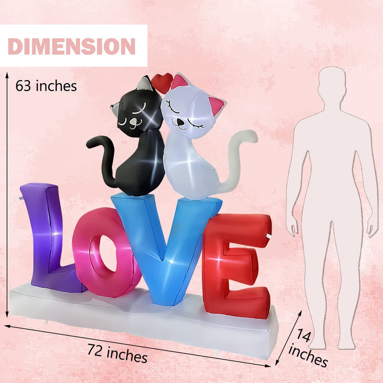 6 FT Valentine Inflatable Love Letters with Couple Cats LED Lighted Decoration for Birthday Wedding Yard Lawn Garden Home Party
