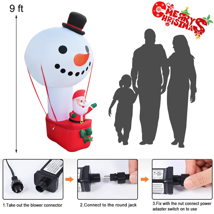 9 FT Christmas Clearance Inflatable Santa Sitting on Hot Air Balloon Snowman, Color Changing Lights up Christmas Decoration Lighted Blow up Yard Party Décor Xmas Inflatable for Outdoor