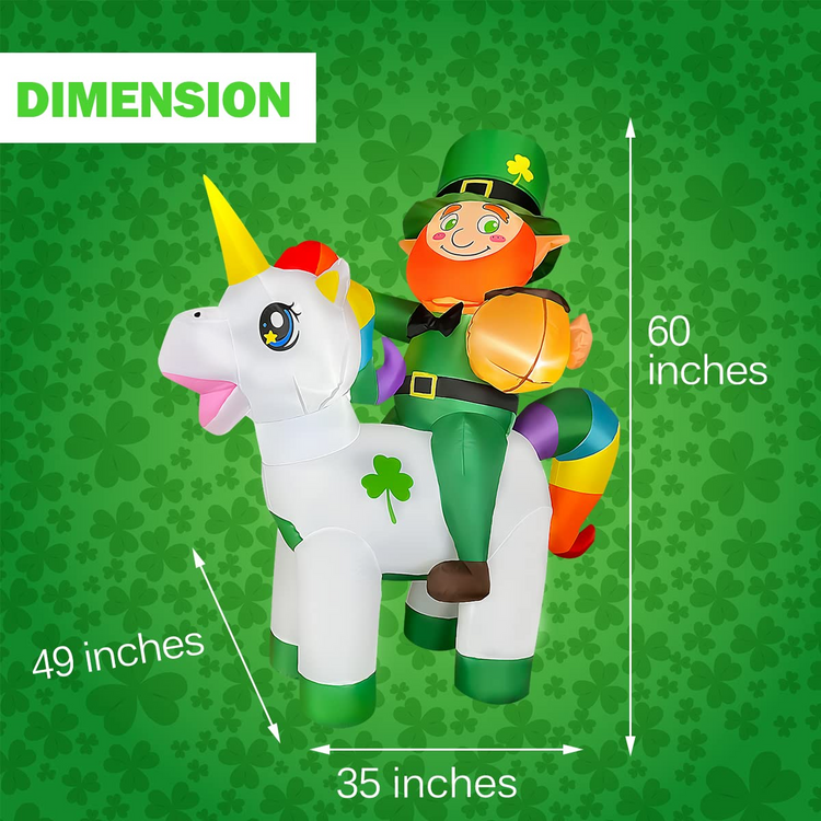 5ft Inflatable St Patricks Day Leprechaun Riding Unicorn Decoration LED Blow Up Lighted Decor Indoor Outdoor Holiday Art Decor