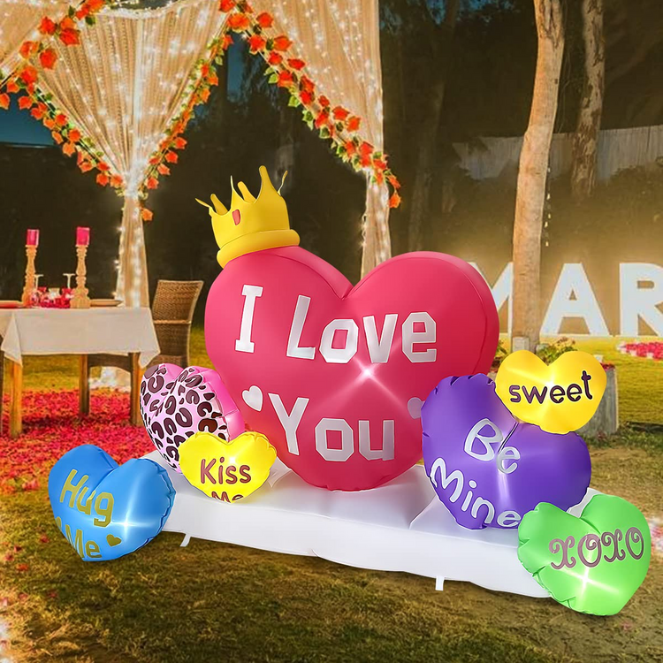 6 FT Valentine Inflatable Crown Hearts Funny Romantic LED Lighted Decoration for Birthday Wedding Yard Lawn Garden Home Party