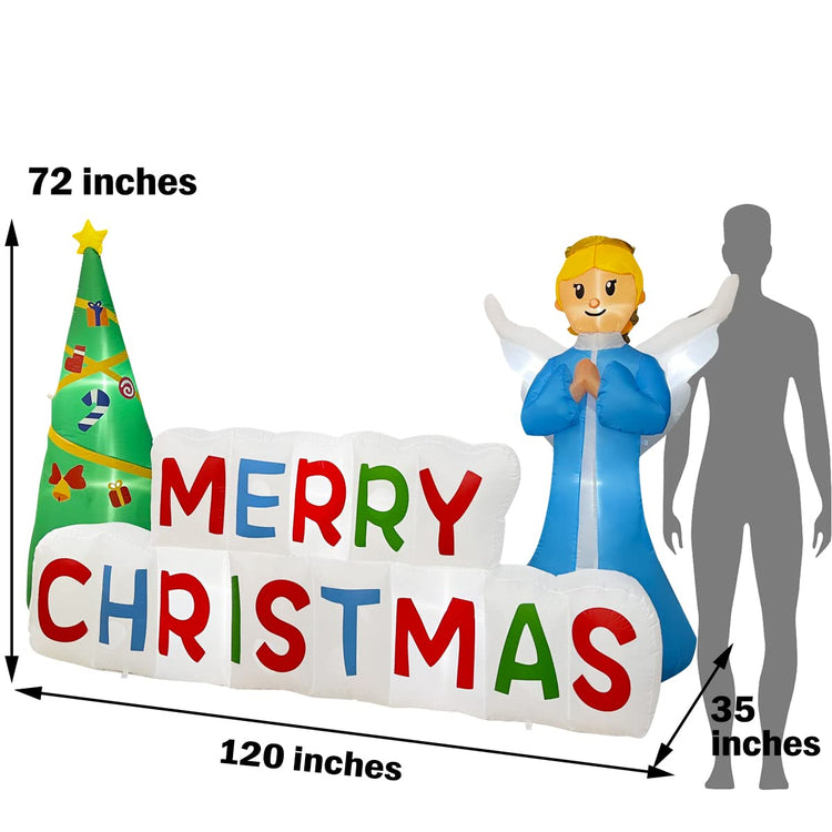 8.8ft Christmas Inflatable Angel Prayer & Christmas Tree with Merry Christmas Banner Decoration, LED Blow Up Lighted Decor Indoor Outdoor Holiday Art Decor