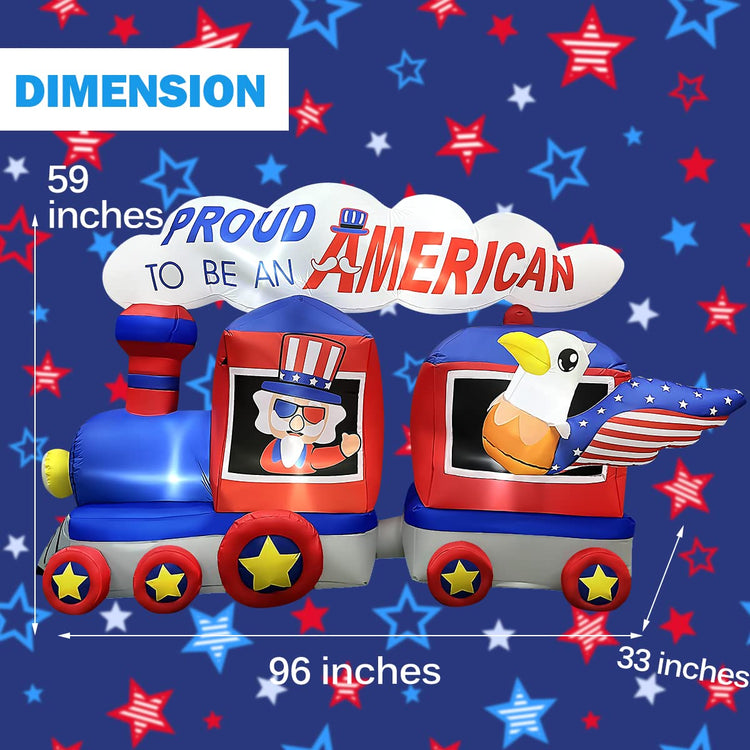 8 FT Independence Day Inflatable Uncle Sam Sitting on Train with Eagle Decorations Patriotic 4th of July for Home Yard Lawn Garden