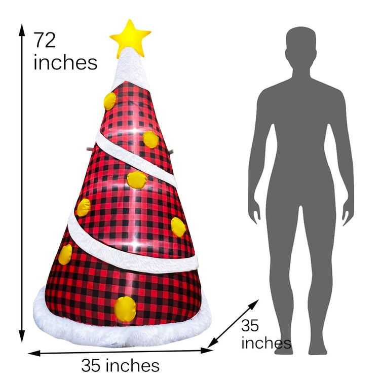 6FT Inflatable Christmas Red GinghamTree Decoration, LED Blow Up Lighted Decor Indoor Outdoor Holiday Art Decor Decorations