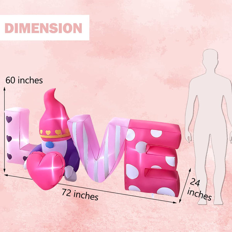 6 Ft Long Valentine's Day Inflatable Love Letters with Gnome Light Up Decoration Blow Up for Birthday Wedding Anniversary Party