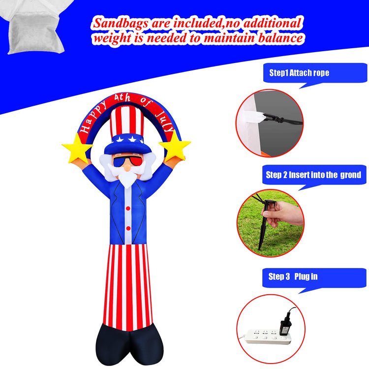 10FT Independence Day Inflatable Uncle Sam Holding a Archway Decorations