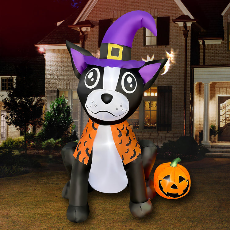 4 FT Halloween Inflatable Bulldog with Pumpkin Decorations