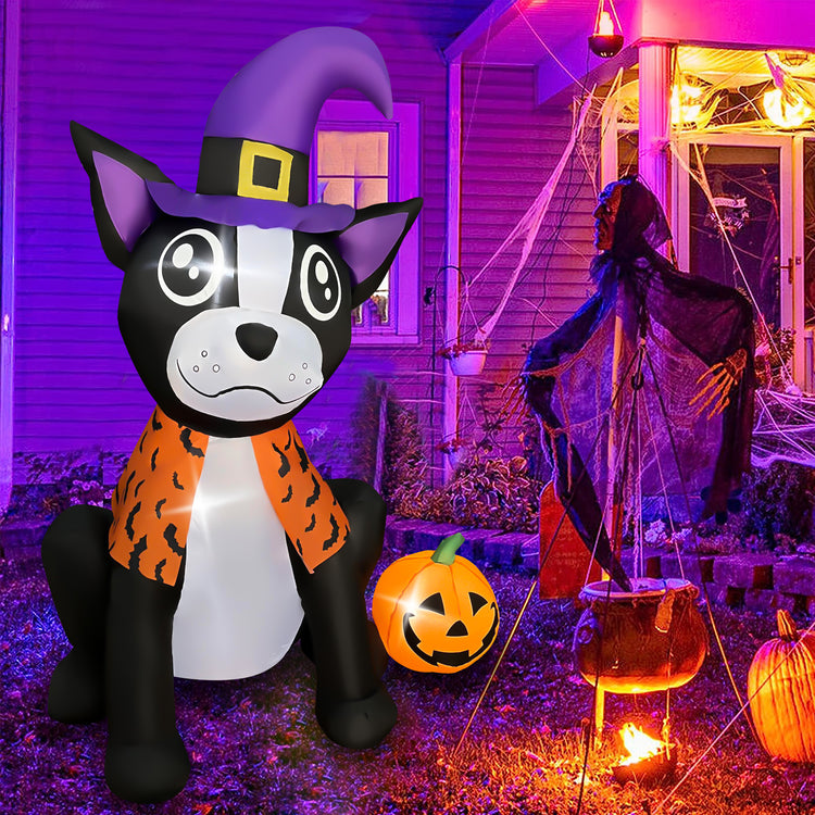 4 FT Halloween Inflatable Bulldog with Pumpkin Decorations