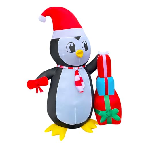 5 Ft LED Light Up Inflatable Christmas Penguin with Gift Boxes Decoration for Yard Lawn Garden Home Party Indoor Outdoor Holiday Xmas Decor