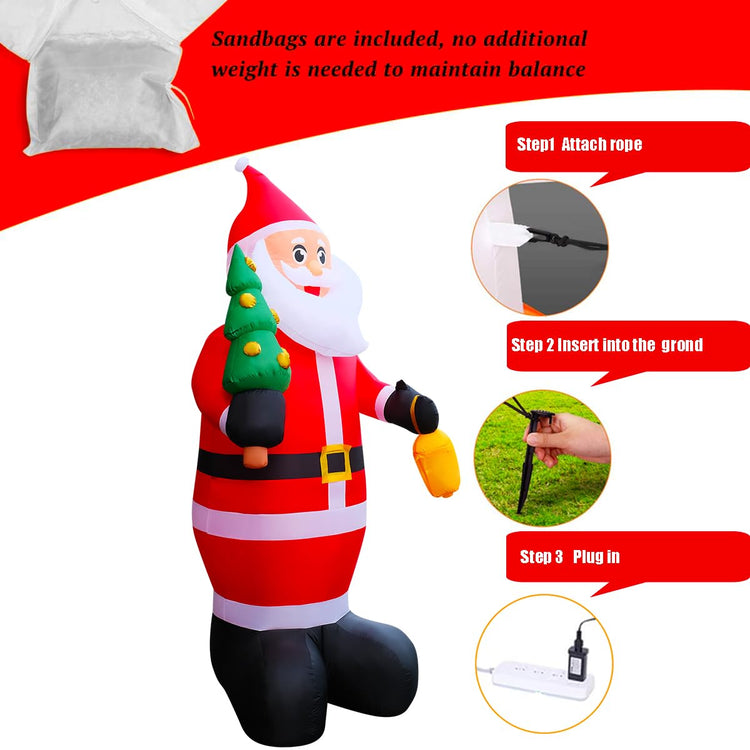 10 FT LED Light Up Inflatable Christmas Santa Claus with Xmas Tree Decoration for Lawn Yard Home Indoor Outdoor