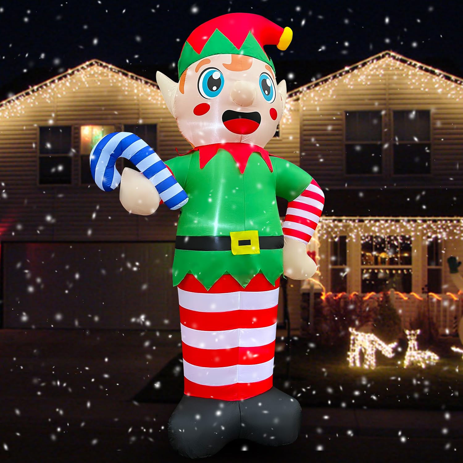 12 FT LED Light Up Inflatable Christmas Giant Elf Holds Candy Cane Dec ...