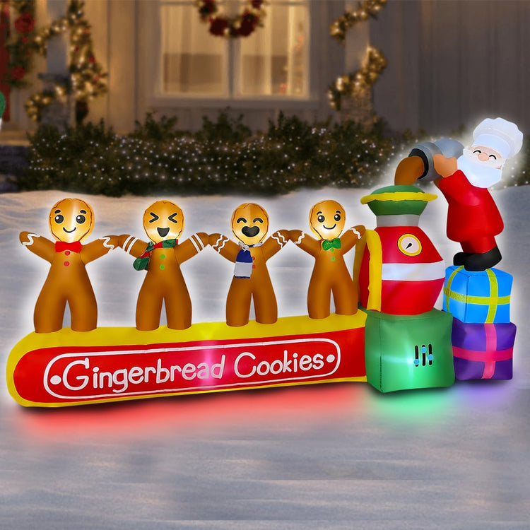 6ft Inflatable Christmas Gingerbread Cookies Machine Decoration, LED Blow Up Lighted Decor Indoor Outdoor Holiday Art Decor Decorations