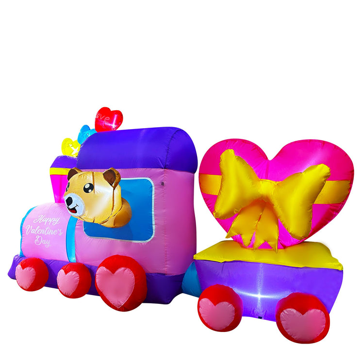 8 FT Inflatable Valentine's Day Train with Bear Heart LED Light Up Decoration for Lawn Yard Garden Indoor Outdoor Party Decor