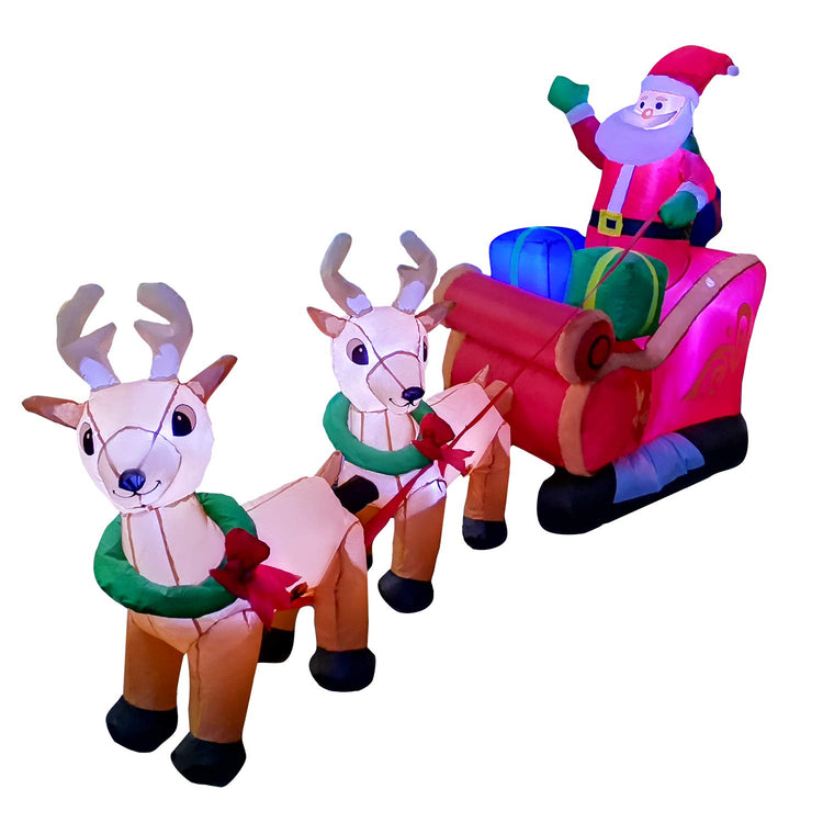 8 Ft LED Inflatable Christmas Reindeer Pull The Sleigh Take Santa Claus Xmas Decoration for Yard Lawn Garden Home Party Indoor Outdoor