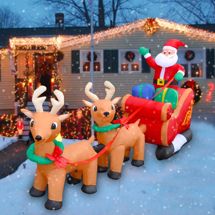 8 Ft LED Inflatable Christmas Reindeer Pull The Sleigh Take Santa Claus Xmas Decoration for Yard Lawn Garden Home Party Indoor Outdoor