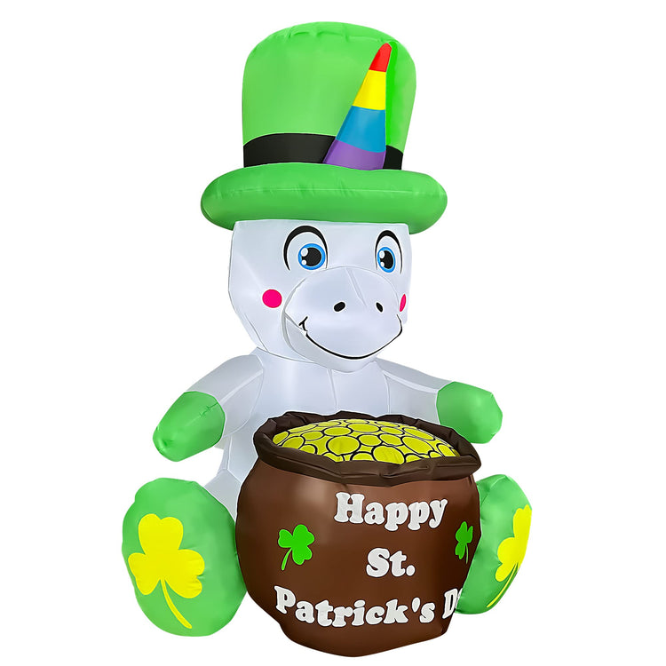 4 Ft LED Inflatable St. Patrick's Day Unicorn Decoration with Gold Coin Pot for Home Yard Lawn Garden Indoor Outdoor