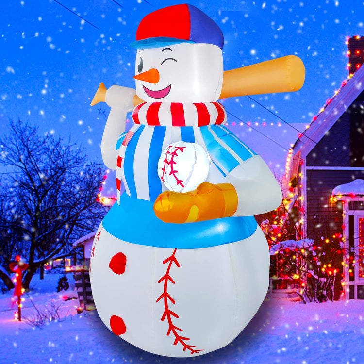 6 FT LED Light Up Inflatable Christmas Baseball Snowman Decoration for Yard Lawn Garden Home Party Indoor Outdoor