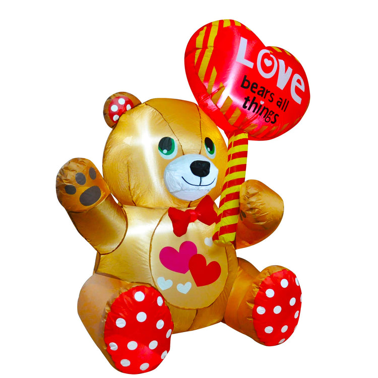 4 FT Inflatable Valentine's Day Bear with Heart LED Lighted Decoration for Yard Lawn Garden Home Party Indoor Outdoor Holiday Decor