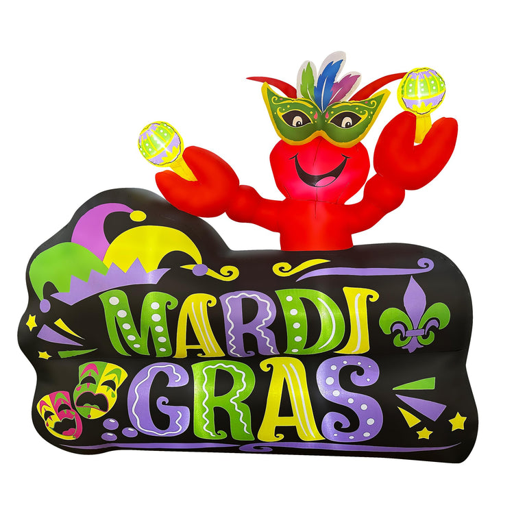 6 FT Mardi Gras Inflatable Lobster with Crown Mask Sign Decorations for Yard Garden Lawn Indoors Outdoors Home Holiday