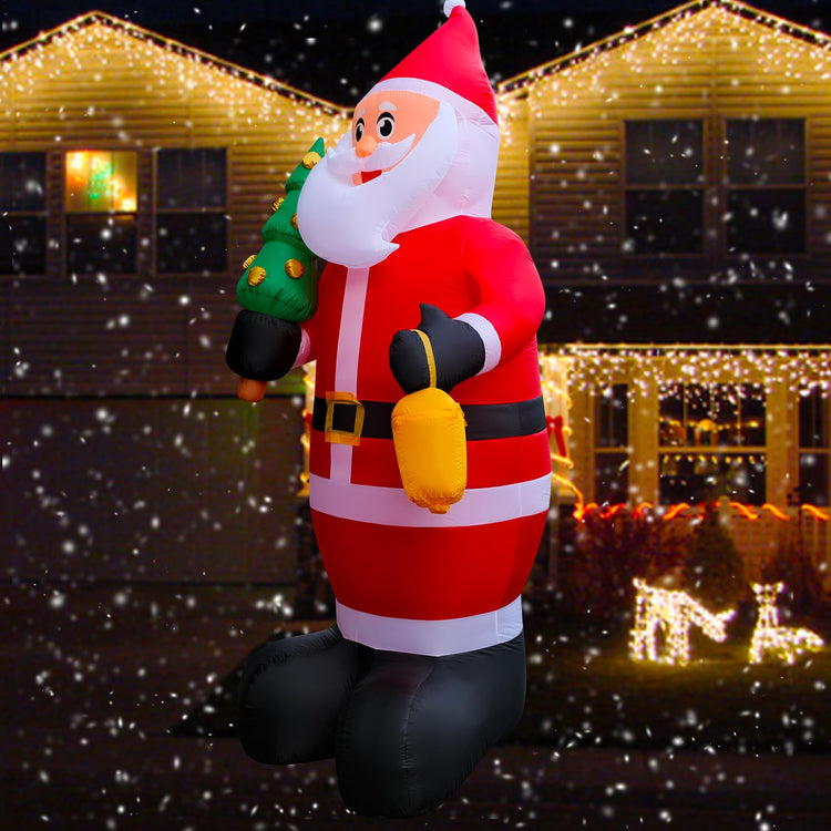 10 FT LED Light Up Inflatable Christmas Santa Claus with Xmas Tree Decoration for Lawn Yard Home Indoor Outdoor