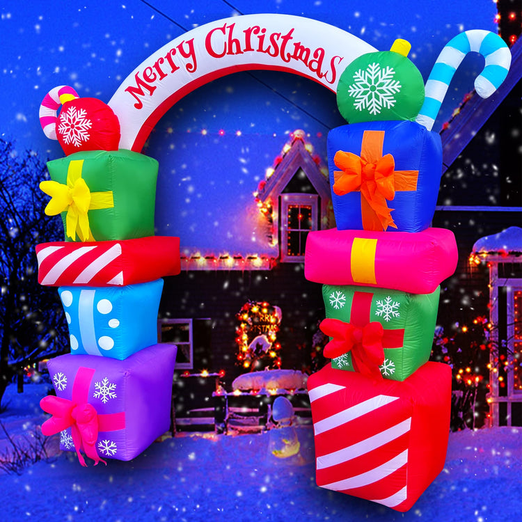 8 FT Christmas Inflatable Gift Boxes Arch Archway with Candy Merry Christmas Decoration Blow Up LED Lighted for Xmas Lawn Yard Garden Home Indoor Outdoor