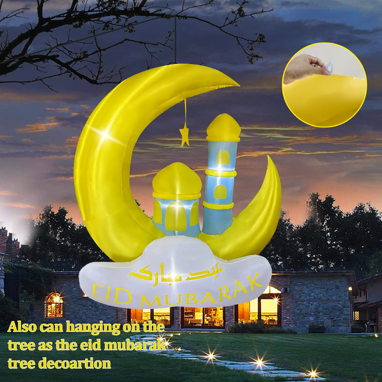5FT Inflatable Muslim/Islamic Ramadan Moon Castle LED Lighted Blow Up Eid Mubarak Sign Decoration for Celebrate Fasting, Introspection, and Prayer