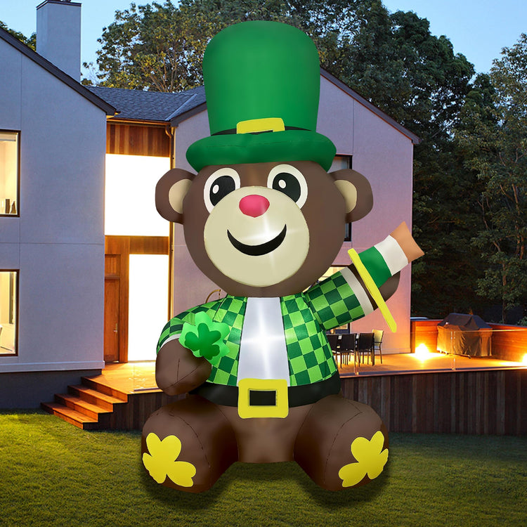 4Ft Inflatable St Patricks Day Bear Decoration LED Light Up Blow up for Home Yard Lawn Garden Indoor Outdoor Party Holiday Decor