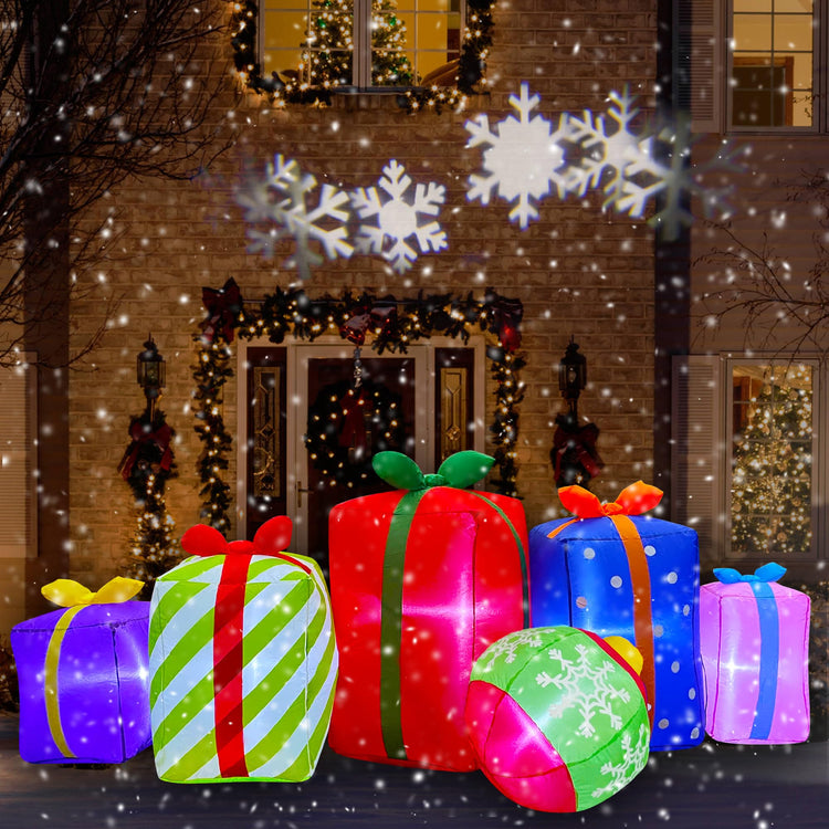 7 FT Christmas Inflatable Gift Boxes with Ball Decoration Blow Up LED Lighted Decor for Xmas Lawn Yard Garden Home Indoor Outdoor Holiday Party