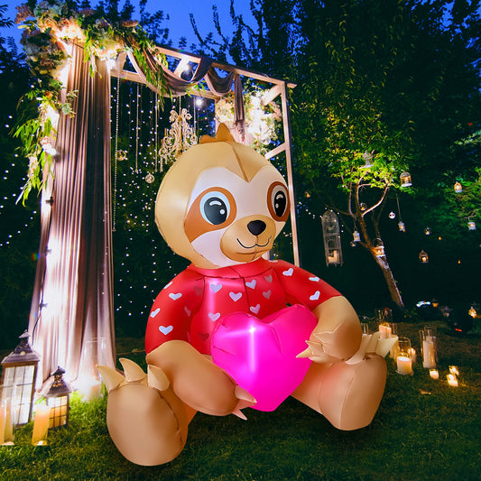 3.5 Ft Valentine's Day Inflatable Sloth with Heart Light Up Decoration Blow Up for Birthday Wedding Anniversary Party Decor