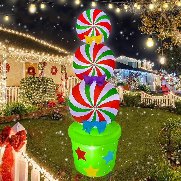 6FT Christmas Inflatables Candy Yard Sign LED Lighted Blow Up Xmas Yard Stakes Outdoor Decorations for Garden Home Lawn Pathway Candyland Themed Party