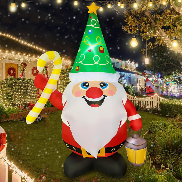 6 FT Christmas Inflatable Novelty Gnome Holds Candy Cane Decorations LED Lighted Xmas Blow Up Santa Claus for Party Indoor Outdoor Garden Yard Decor