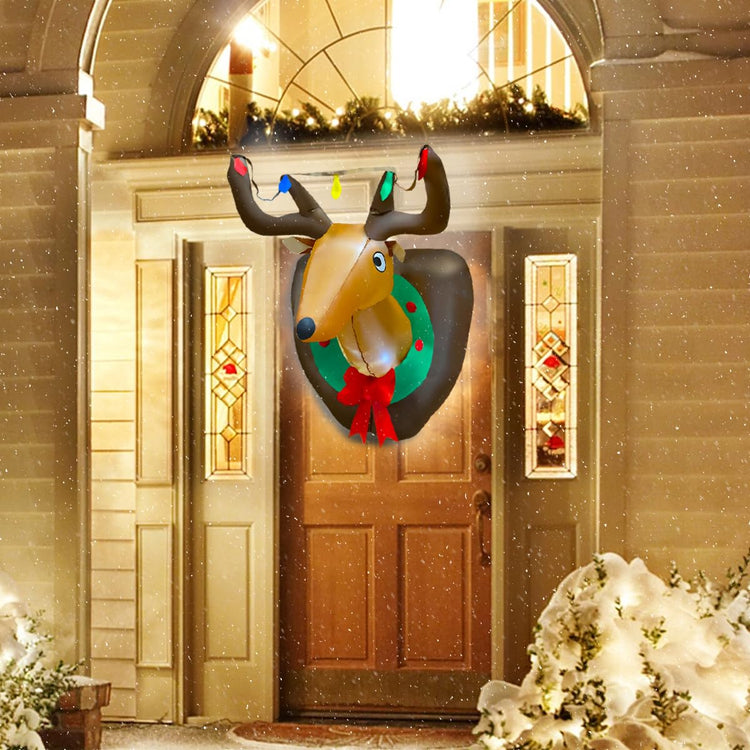3ft Inflatable Christmas Rudolph Wreath, Lighted Blow Up Reindeer with Built in LED Lights, Indoor Outdoor Xmas Holiday Decor, Light Up Front Door Window Lawn Yard Garden Decorations
