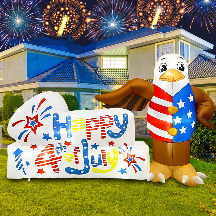 8FT Length Inflatable 4th of July Patriotic Eagle Sign Decorations Memorial Day LED Blow Up Lighted Decor Indoor Outdoor Holiday Art Decor