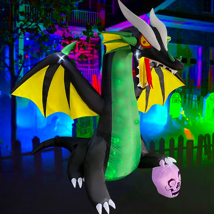 8 FT Halloween Inflatable Dragon Flash LED Lighted Blow Up Decoration