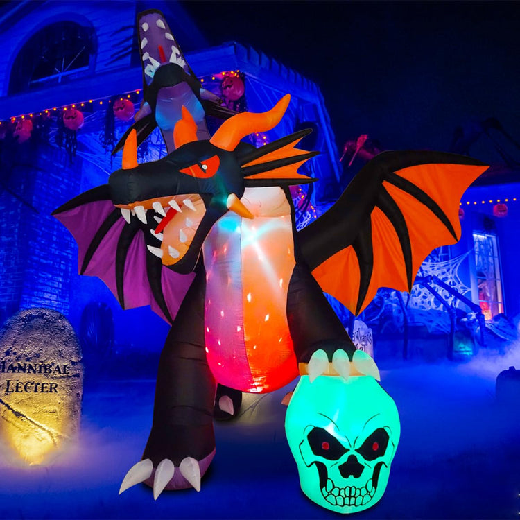 7FT Inflatable Halloween Giant Fire & Ice Twin-Headed Dragon Decoration