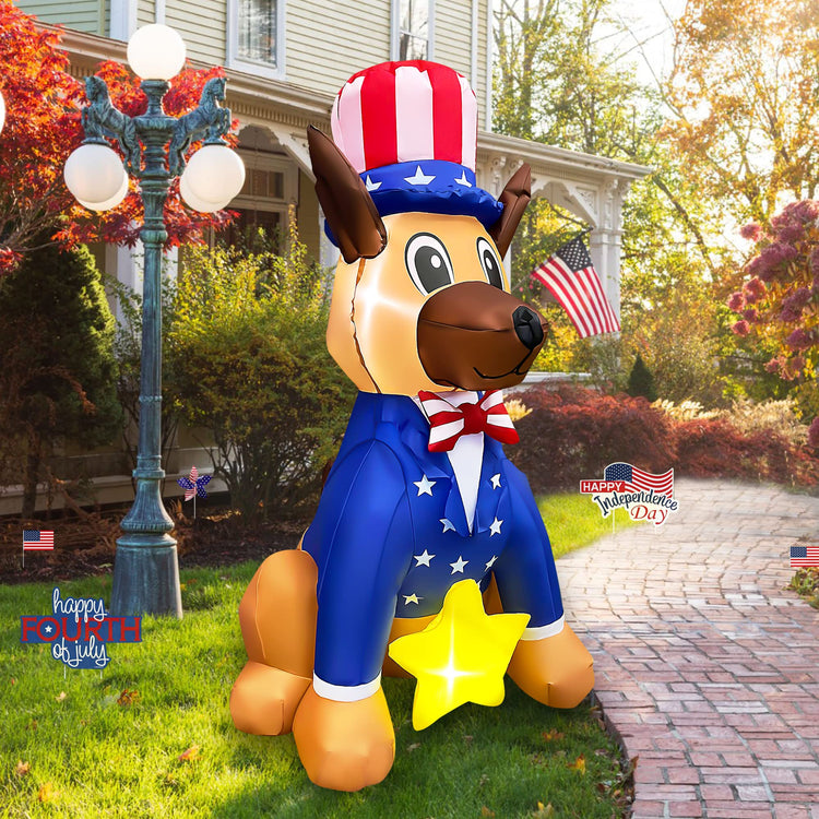 4 FT Patriotic Independence Day Inflatable Dog 4th of July Blow Up Yard Decorations
