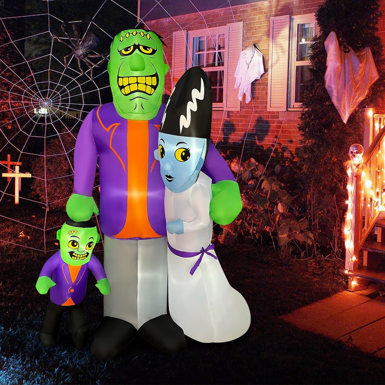 6ft Halloween Inflatable Frankenstein Monster, Bride, and Son Family, LED Blow Up Lighted Decor
