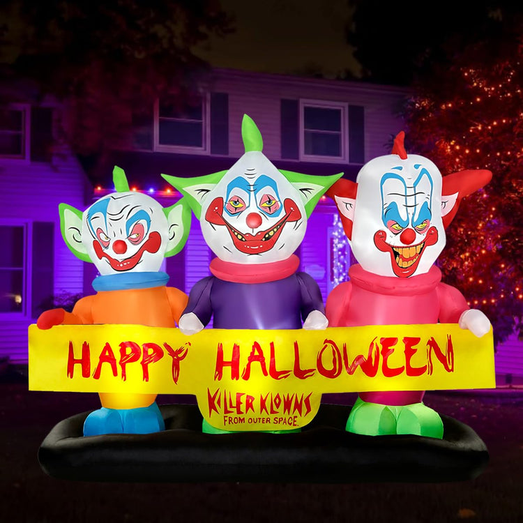 6ft Long Halloween Inflatable Three Killer Clowns Decoration